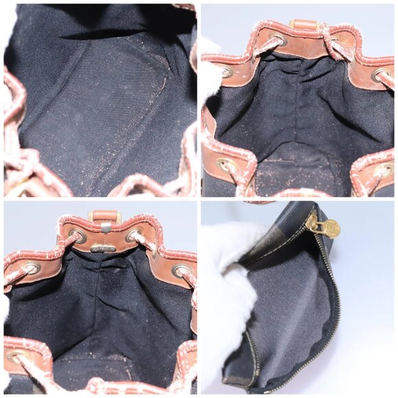 FENDI Pecan Canvas Shoulder Bag PVC Brown Black gold Auth yk18186 - Picture 15 of 16